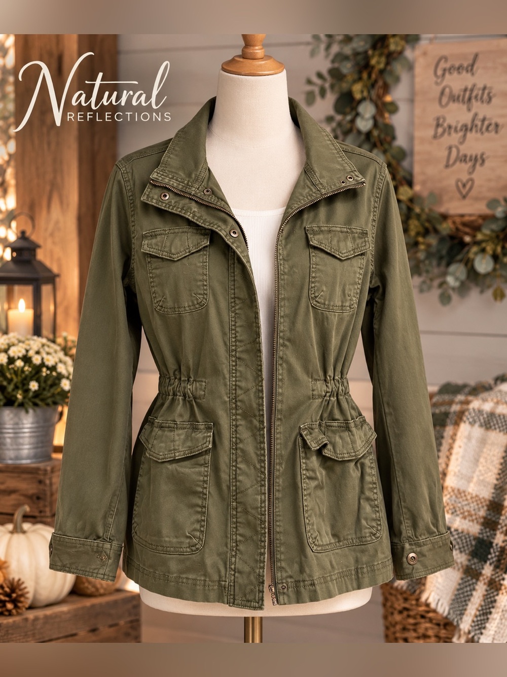 🍁I’m an autumn 🍁 Natural Reflections Olive Green Utility Military Jacket Women’s